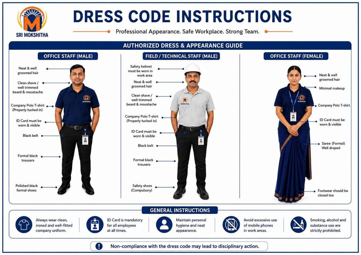Sri Mokshitha dress code instructions chart for office and field staff